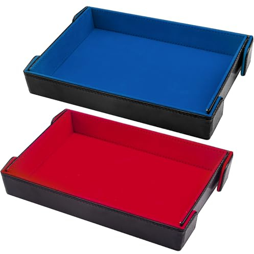 SIQUK 2 Pièces Plateau de Dés Magnétique Piste de Dés Pliable Rectangulaire Dice Tray pour DND RPG Jeux de Table (Rouge, Bleu Royal)