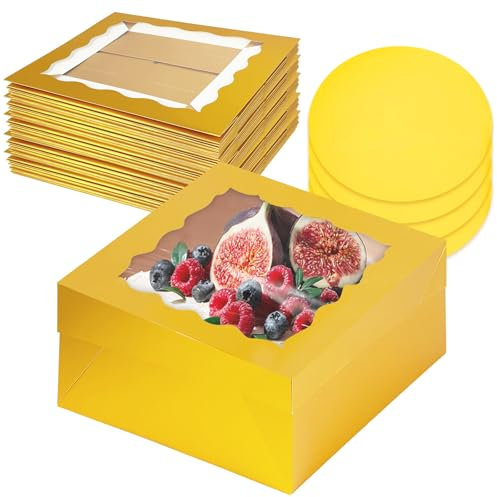 Gcardist Boîte à gâteau 30,5 x 30,5 x 15,2 cm, 5 boîtes à gâteau dorées avec fenêtre et 5 ensembles de planches rondes dorées de 30,5 cm, récipient à gâteau de 30,5 cm