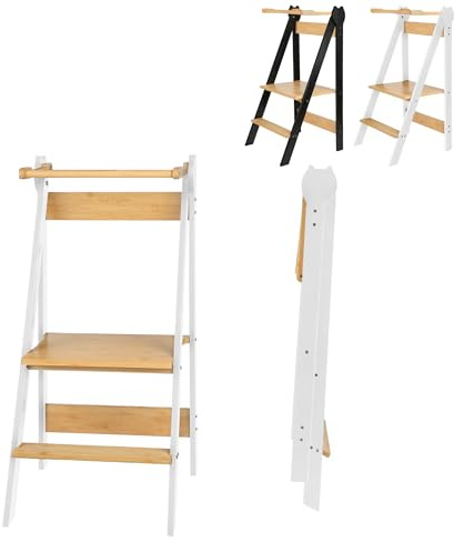 XUANYU Torre Montessori plegable con patas anti-Bascular torre de observación Montessori con rieles de seguridad torre de observación infantil ajustable en altura sobre pisos (blanco)