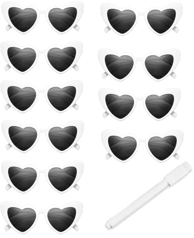 ASFWAGQ Occhiali da sole personalizzati cuore bianco/nero ideale per matrimoni, carnevale, feste a tema penna per idee di decorazione creativa, bianco.