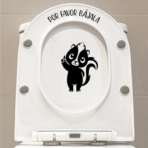 N.I.Edit.H - Pegatina WC/Tierna Mofeta con Texto Por Favor Bájala/Tapa Váter/Toilet Sticker/Infantil/Decal Warning/Mofeta: 11.5 x 15.5 cm - Por favor bájala: 15.8 x 0.45 CM/Educativo