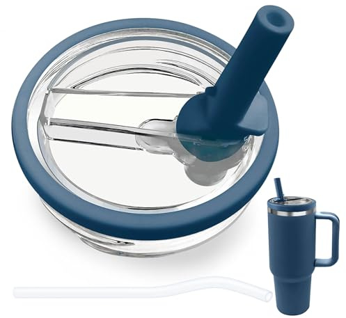 Flip Straw Lid Compatible with Stanley Cup 40 oz, Leak proof BPA-Free Replacement Lid Fit for 40oz Stanley Quencher Travel Tumbler, Spill Proof, 1 Pack Navy Blue