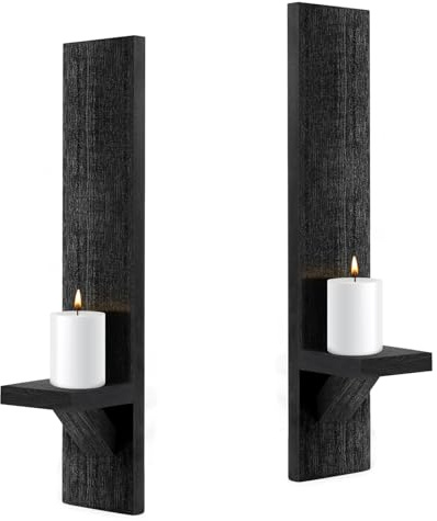 Cobenga Confezione da 2 candelieri da parete in legno, decorazione da parete, portacandele vintage rustici fatti a mano, portacandele votivi neri per camera da letto, soggiorno, bagno, casa
