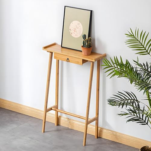SXKLYRF Consola Recibidor Estrecho de Ratán, Mesa Consola con Cajón de Almacenamiento, Recibidores para Colocar Detrás del Sofá, el Vestíbulo o el Pasillo(Beige,60x20x85cm/24x8x33in)