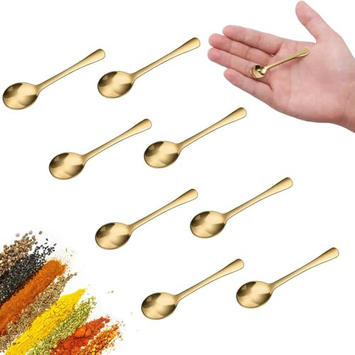 Cossaot 8 Stycken Gyllene Kaffeskedar, 7.5CM Miniskedar i Rostfritt Stål för Kryddburkar, Dessertskedar, för Kök Hem Restaurang, Diskmaskinbeständig