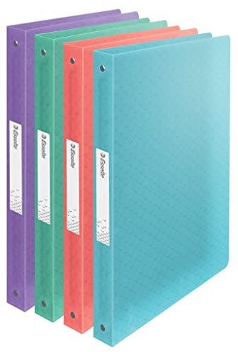 Esselte Ringordner, 140 Blatt Kapazität, 25 mm Rückenbreite, A4-Ordner mit 4 Ringen, Soft Cover, für Zuhause/Büro, zur Schreibtischorganisation, Colour'Breeze Serie, Mehrfarbig, 626249