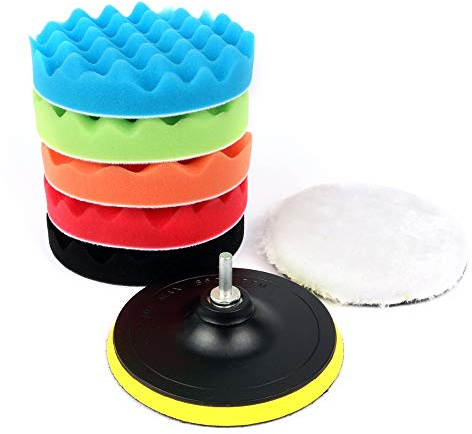 various Kit de Almohadillas de Pulido para Coche 150mm, 5 Piezas Esponjas + 1 Lana + Adaptador de Taladro, Sistema Completo para Pulir, Abrillantar y Acabado Profesional de Pintura