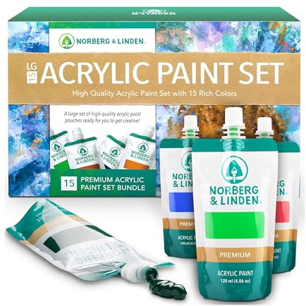 Norberg & Linden Hochwertiges Acrylfarben-Set LG15, Große Tuben mit Pigmentfarbe, einfach mischen, Färb- Bastelzubehör für Künstler, 15 Tuben 120 ml