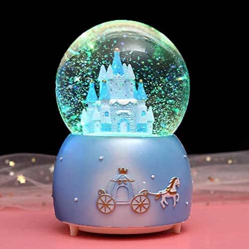 Snow Globe Crystal Ball Music Box Rotating Musical Box with Colorful Lights Castle Melody Musical Artware Dreamy and Exquisite Desktop Ornament for Birthday Christmas Thanksgiving Present