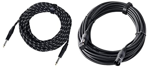 Pronomic Stage INST-10T Instrumentenkabel 10m (6,3 mm Klinke) schwarz/weiß & XFXM-10 Mikrofonkabel (10m Länge, XLR female 3-pol -> XLR male 3-pol, Stecker handgelötet, säure- und ölfest) schwarz