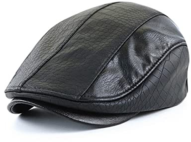 Mens Ivy Cap PU Leather Newsboy Hat Adjustable Beret Caps Classic Golf Flat Cap Gatsby Driving Fishing Hat
