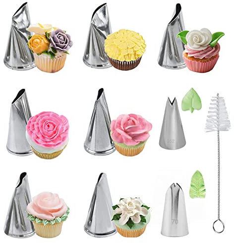 Bocchette Ugelli Fiori, 10 Pz Ugello in Acciaio Inossidabile ugelli per decorare torte beccucci in Acciaio Inox Acciaio Inox Decorazione Torte Set per dolci fai da te Cupcakes