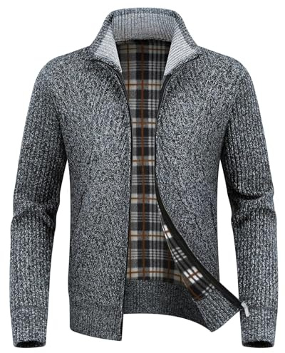 KUDORO Cardigan Gilet Homme Pull Cardigan en Tricot Chaud Automne Hiver | Chandail Zippé Slim Fit Épais avec Col Montant Tricot Décontractée Polaire Men Sweater Mode Vest