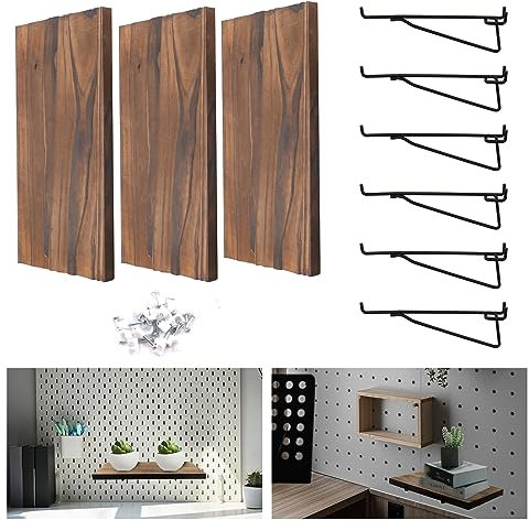 XiyaxiVici Lot de 3 étagères en Panneau perforé avec 6 Crochets en métal pour Panneau perforé Pegboard Shelf Set Rangement Mural Accessoires pour Maison Garage Cuisine Supermarché 15x29 cm