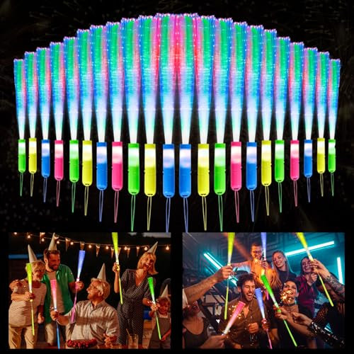 LED Leuchtstäbe, 24 Stück Knicklichter Party Set Leuchtwedel, Leuchtstab Glasfaser mit 3 Modi Blinkende, Leuchtstäbe Partyzubehör für Kinder Mitgebsel Kindergeburtstag, Hochzeit, Party, Konzert