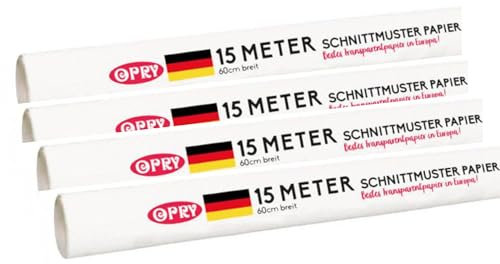 Schnittmusterpapier 4 Rollen zu je 15 Meter - insgesamt 60 Meter - 60 cm breit - Schnittmuster Pauspapier
