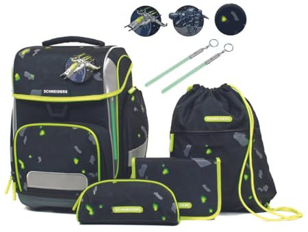 Schneiders Ergolite Outer Space Jungen Schultasche - 9-teiliges Set, Orthopädisch geprüft, mit LED-Leuchtstäben, nachhaltig & ergonomisch