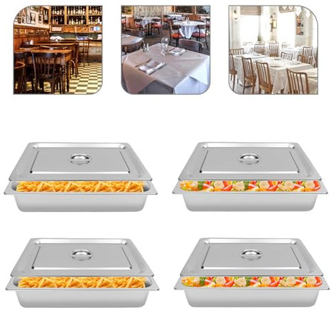 4 StüCk SpeisenwäRmer WarmhaltebehäLter Aufbewahrungsschalen Lebensmittel Tischpfannen Chafing Dish Catering Tablett Platzteller FüR Hotel Buffet Glatten Mit Deckl Edelstahl Rechteck Silber
