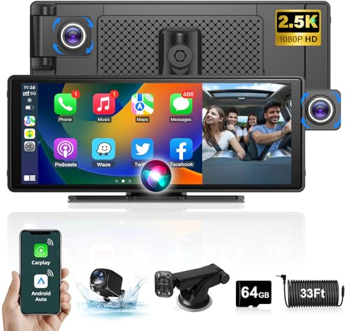 10,26'' Pantalla Carplay Android Auto Coche con 2,5K Cámara, TF de 64G