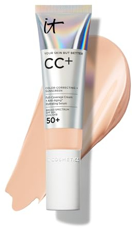 IT Cosmetics CC+ Cream (Light Neutral) - Natural Full Coverage Foundation With SPF 50+, Color Corrector & Anti-Aging Hydrating Serum, Hyaluronic Acid + Peptides, Lightweight - 1.08 fl oz