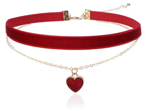 YUNHENTONG Collana Cuore Rosso Collana Rossa Choker Donna Collarino Donna Collana Girocollo Donna Velluto Collana Gotica Donna Collana Cuore Cocker per Carnevale, San Valentino, Compleanno