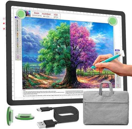 Phylosal Planche lumineuse rechargeable A4 avec sac de transport, boîte à lumière ultra-mince à traçage magnétique pour dessin, peinture de diamant avec bouton latéral, table lumineuse super brillante