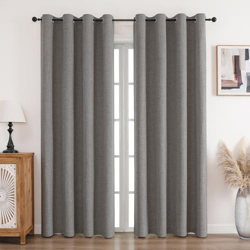 CUCRAF Cortinas opacas de lino 100 % con ojales, color gris claro, 229 x 229 cm, juego de 2 unidades, cortinas térmicas, protección contra el frío, aislamiento acústico, para salón o dormitorio