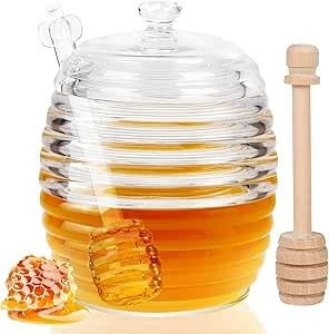 Culinavog Bocaux à Miel, 240ml Pot a Miel, Pot Miel En Verre, Pot de miel transparent, Pot de miel en cristal, Pot à Miel avec Couvercle, Pot à Miel en Verre avec Cuillères à Miel et Couvercle