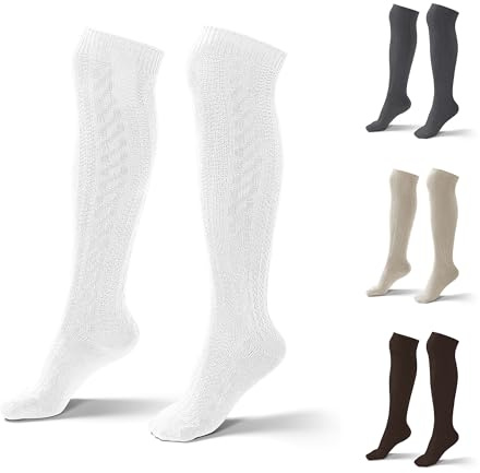Atforna Calcetines largos para traje regional para hombre y mujer, de algodón, para Oktoberfest y otras celebraciones, paquete de 1 unidad, tallas 35 hasta 50, Blanco, 39-42