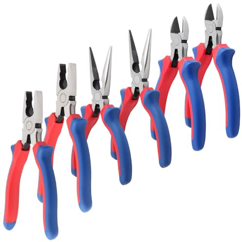 SINJEUN Set di 6 Pinze per Elettricisti e Artigiani, Pinza Combinata 20,5 cm, Pinza a Becco Lungo 16,5 cm, Tronchese 16 cm, Acciaio 55, Impugnatura Antiscivolo, Fai da Te