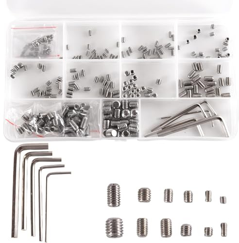 Madenschrauben Sortiment Set 240 Stück, Sechskantschrauben, Madenschrauben aus Edelstahl 304, mit Schraubenschlüssel, für Türgriffe, Leuchten, Wasserhähne M2-M8
