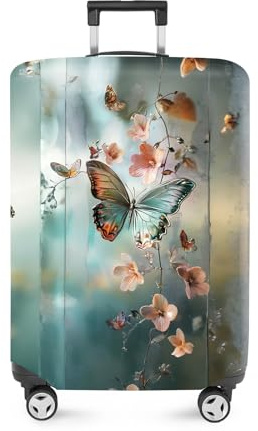 ANNA QUEEN Dreamy Butterfly Luggage Cover, Colorful Butterfly & Flowers Design, Stretchable, Washable Travel Sleeve for 24-26 Inch Luggage