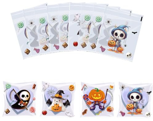 Halloween Cellophane Bags 100 Pcs Self Adhesive Cookie Bags Clear Small Goody Sweet Bags Trick or Treat Bags Halloween Candy Gift Bags Treat Bags for Party Supplies A5WSBGD