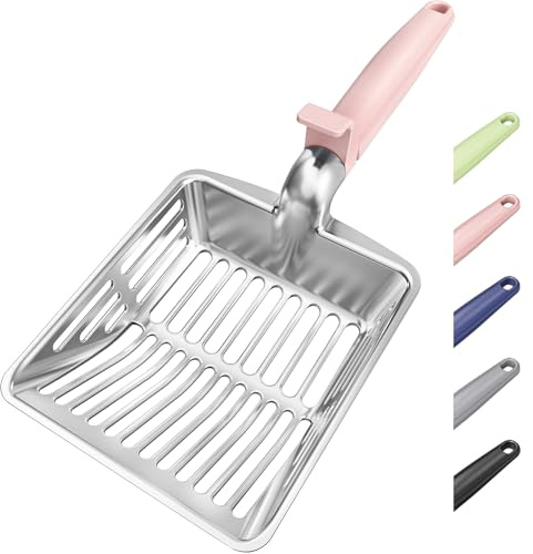 Large Metal Cat Litter Scoop w/ Deep Shovel, Dual-Size Holes & Hanging Hook