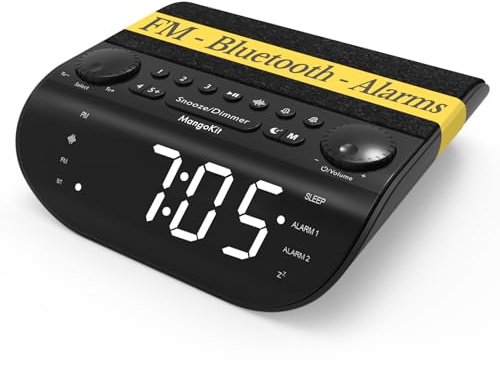 Mangokit UP-MAX Radio Despertadores con Bluetooth y Radio FM, Alarma Potente de 90 dB, Doble Alarma, Función de repetición, 9 Tipos de Ruido Blanco y Pantalla Regulable | 20 emisoras preprogramadas