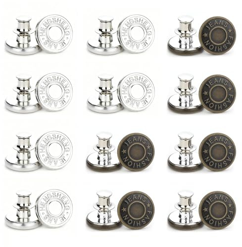 12 botones de repuesto ajustables para jeans sin costuras, 17 x 17 mm, botones de repuesto universales para pantalones, jeans, faldas y chaquetas