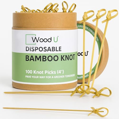 Natural Wooden Cocktail Picks 4 100pc - Eco-Friendly Bamboo Skewers for Cocktails, BBQ, Toothpicks