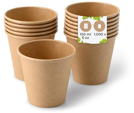 BIOZOYG 1000x gobelets jetables 150 ml / 6 oz, Ø 80 mm marron - gobelet carton sans plastique et en matériaux durables - gobelet cafe