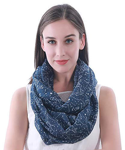 Lina & Lily Bufanda Infinita Snood con Estampado de Constelaciones y Estrellas (Azul marino)