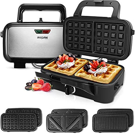 Waffle Iron with Removable Plates, 1200W All-Clad Waffle Maker for Pancake & Breakfast Sandwich, Nonstick Plates, 5-Gear Temperature Control, Cool Touch Handle, Easy to Clean for Family