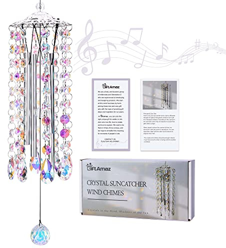 GiftAmaz Crystal Suncatcher Wind Chimes with 4 Tuned Tubes, Hanging Prism Rainbow Maker Chandelier Crystal Pendant Wind Chime Window Hanging Ornament Gift for Women Friends Home Garden Decor Birthday