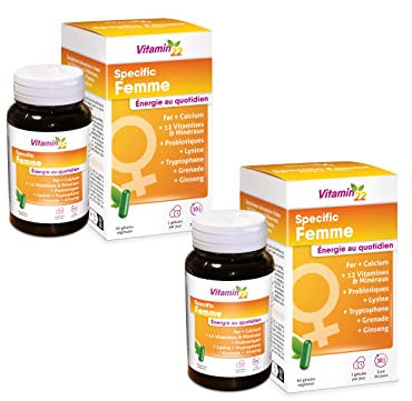 VITAMIN'22 - Specific Femme - A base de 14 vitamines et minéraux - Action fortifiante et anti-fatigue - Fabriqué en France - Cure de 60 jours - Lot de 2