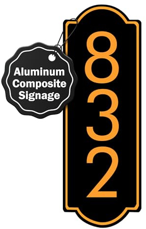 Vertical Black and Gold House Number, Address Plaque Outside Sign - Mailbox Numbers (10 x 3.5) Customized Sign for House, Store, Office, Outside, 911 Visibility Signage, (Vertical)