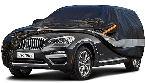 Holthly 10 Layers Car Cover Waterproof All Weather for Large SUV,100% Waterproof Outdoor Car Covers Rain Snow UV Dust Protection. Custom Fit for Porsche Cayenne, BMW X5, Toyota Highlander,etc