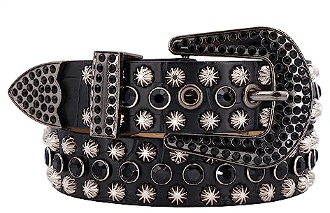 EANAGO COWGIRL barnbälte för flickor – Svart bälte med nitar och svarta stenar, westernstil för barn 3–12 år, midjemått 52–67 cm