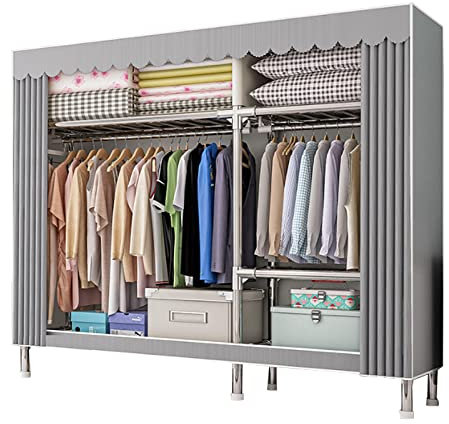 Kleiderschrank Tragbarer Kleiderschrank aus Segeltuch,Stoffschrank,Faltbarer Kleiderschrank-Aufbewahrungsorganisator mit Kleiderstange,für Schlafzimmer,Wohnzimmer,146 x 46 x 173 cm