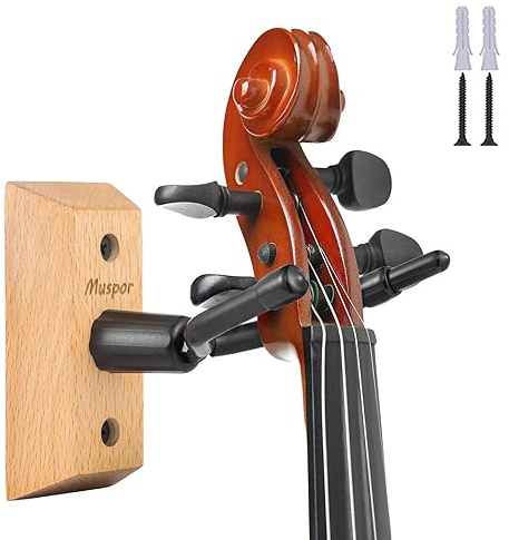ZORQ Pared para violín - Accesorios para violín Madera Hechos a Mano | Ganchos duraderos para Almacenamiento Instrumentos Musicales con Colgador Arco, Soporte para violín, Regalo