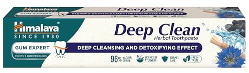 Himalaya Deep Clean Herbal Toothpaste 75ml | Fluoride-Free, Activated Coconut Charcoal, Miswak for Healthy Gums, Papaya & Pineapple Enzymes for Whitening | Enamel Safe, Eco-Friendly Packaging