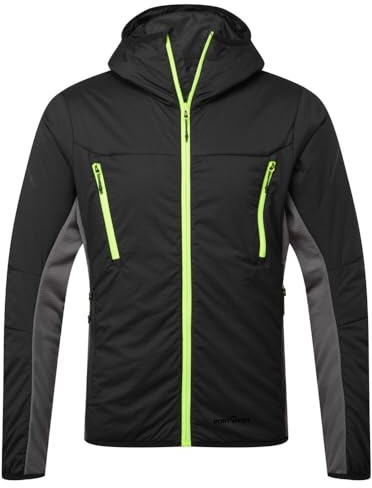 Portwest EV470 EV4 Insulated Hybrid Jacket Warm Lightweight Water-Resistant Stretch Panels Breathable Hooded Work Jacket for Cold Weather and Outdoor Use, Black, M