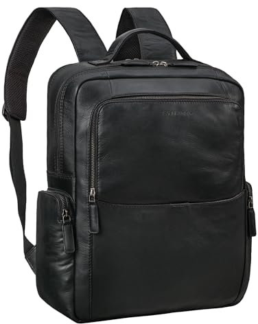 STILORD 'Gino' Stilvoller Business Leder Rucksack Herren Damen Arbeitsrucksack Groß Vintage Laptoprucksack 15.6-17 Zoll Retro Tagesrucksack für Büro Arbeit Reise Echtleder, Farbe:schwarz